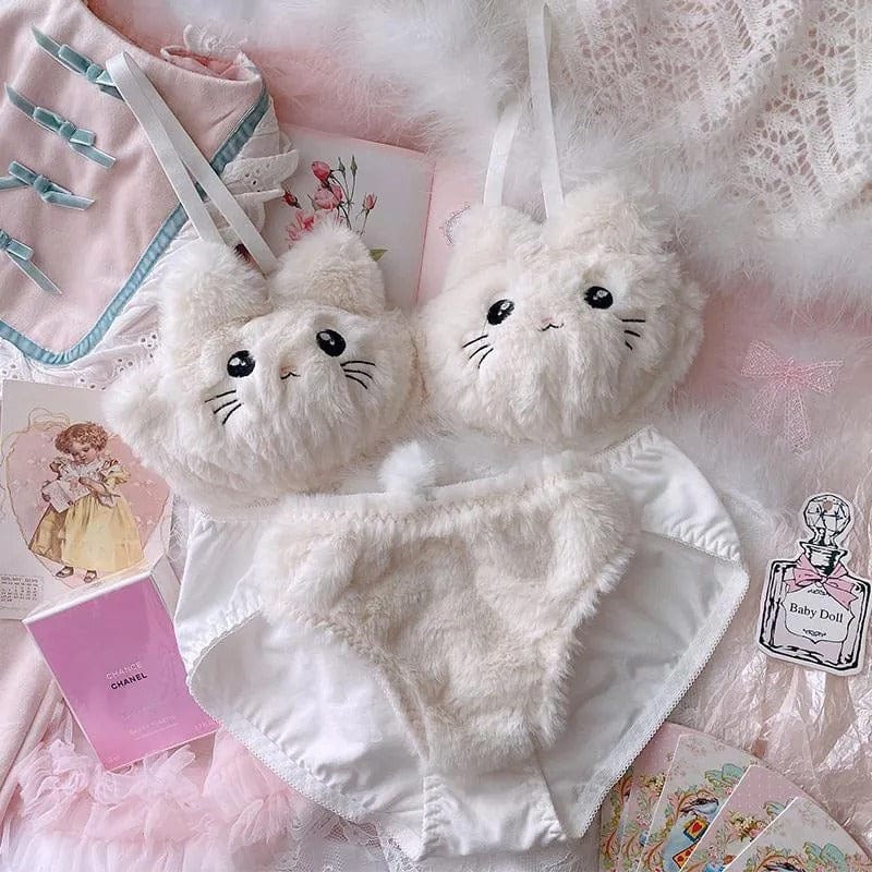 Cute Kitty Anime Soft Plush Design Bra & Panity Set